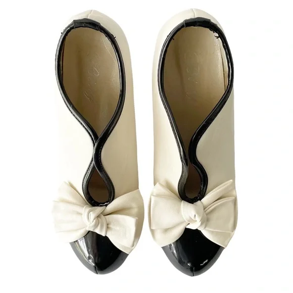Bing Dress Shoes Retro Leather Bow Two-Tone Wedding Pumps, 40s Era Cosplay Heels - Picture 3 of 9